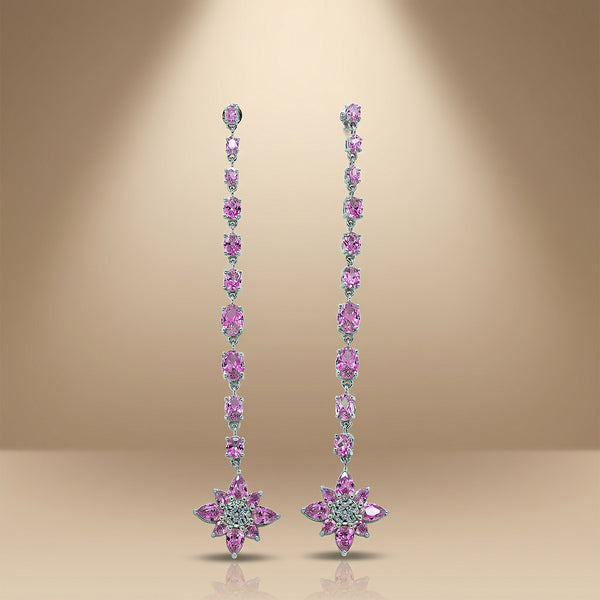 One-of-One 92.5 Silver Pink Floral Drop Earrings