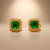 925 Silver Gold Plated Emerald Green Stud Earrings