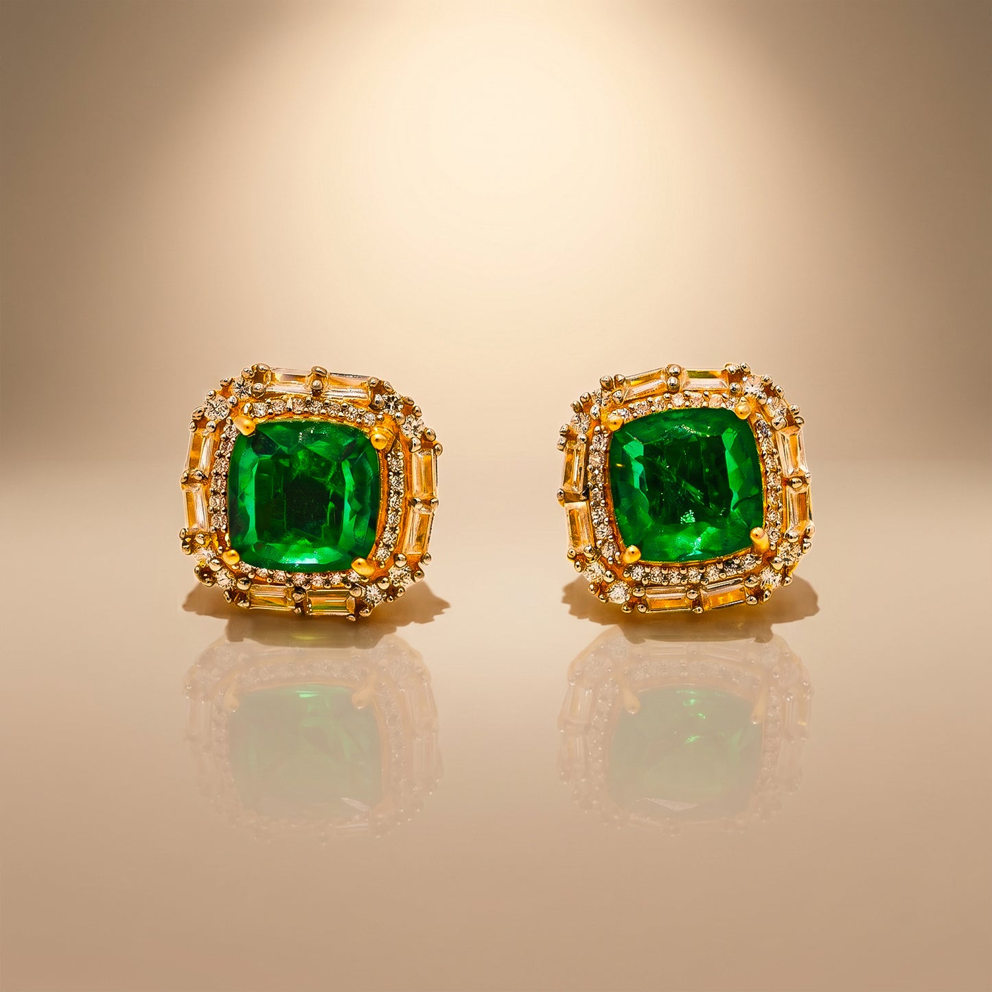 One-of-One Emerald Frame Studs in 92.5 Silver