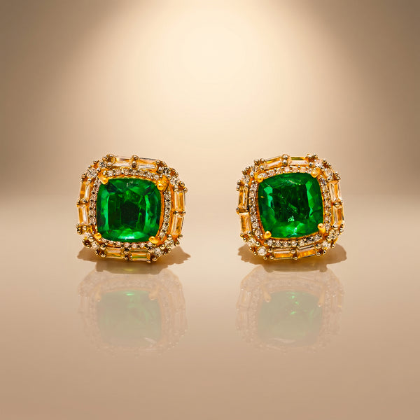 One-of-One Emerald Frame Studs in 92.5 Silver