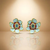 925 Silver Enamel Blue Floral Earrings