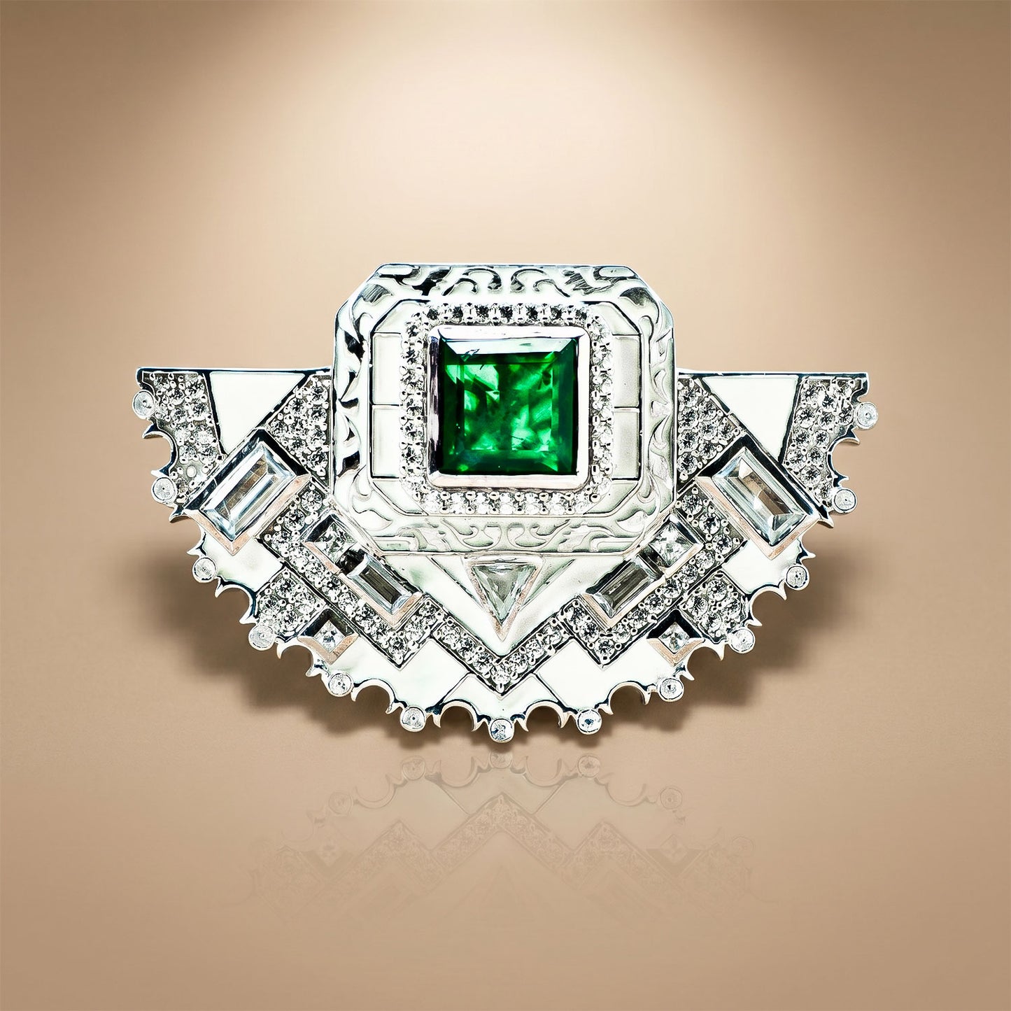 Green Emerald-Tone Statement Brooch