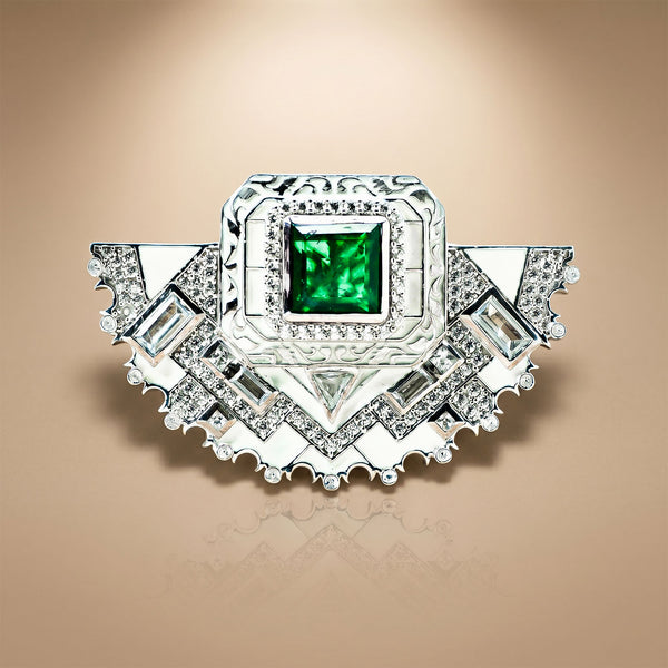 Green Emerald-Tone Statement Brooch