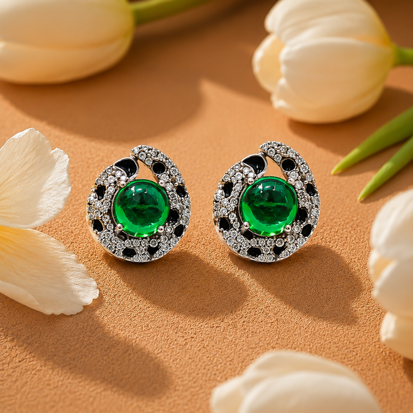 One-of-One Emerald Swirl Stud Earrings in 92.5 Silver