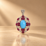 925 Silver Firoza Rubellite 0.55 ct Natural Diamond Pendant