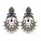 925 Sterling Silver Oxidized Chandbali Earrings with Blue & Red Stones | Traditional Indian Statement Jewelry