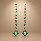 925 Silver Green Floral Long Drop Earrings