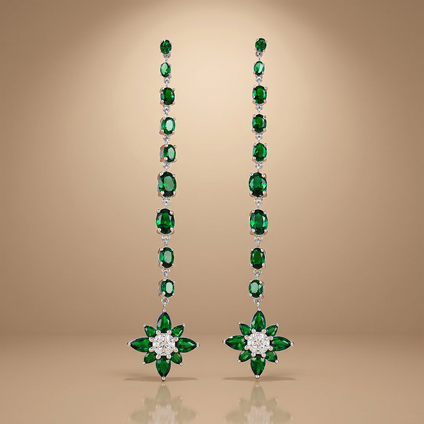 One-of-One 92.5 Silver Green Floral Drop Earrings