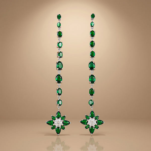 One-of-One 92.5 Silver Green Floral Drop Earrings