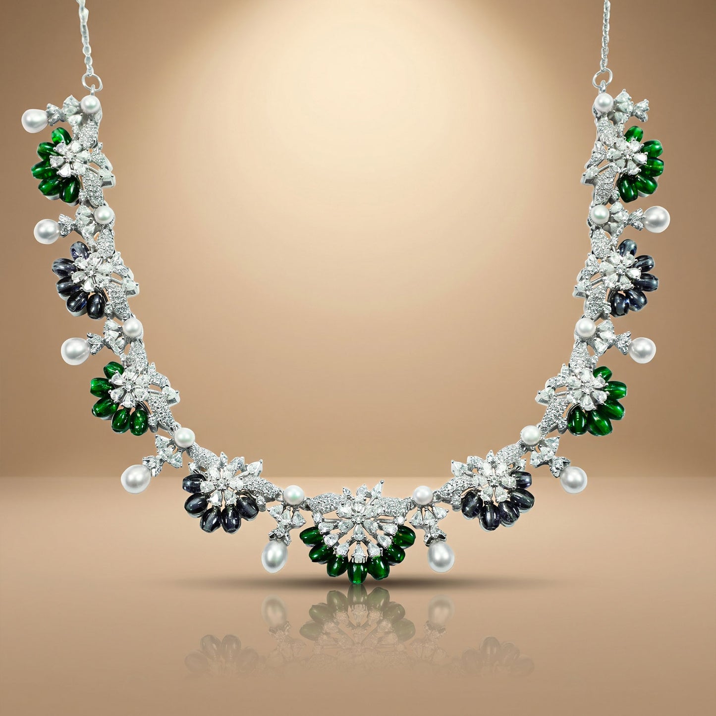 Green Pearl Floral Necklace Set