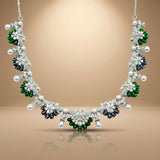 925 Silver Emerald Green Pearl Floral Necklace Set