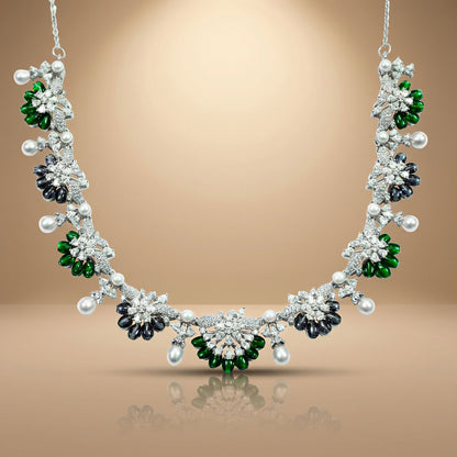 Green Pearl Floral Necklace Set