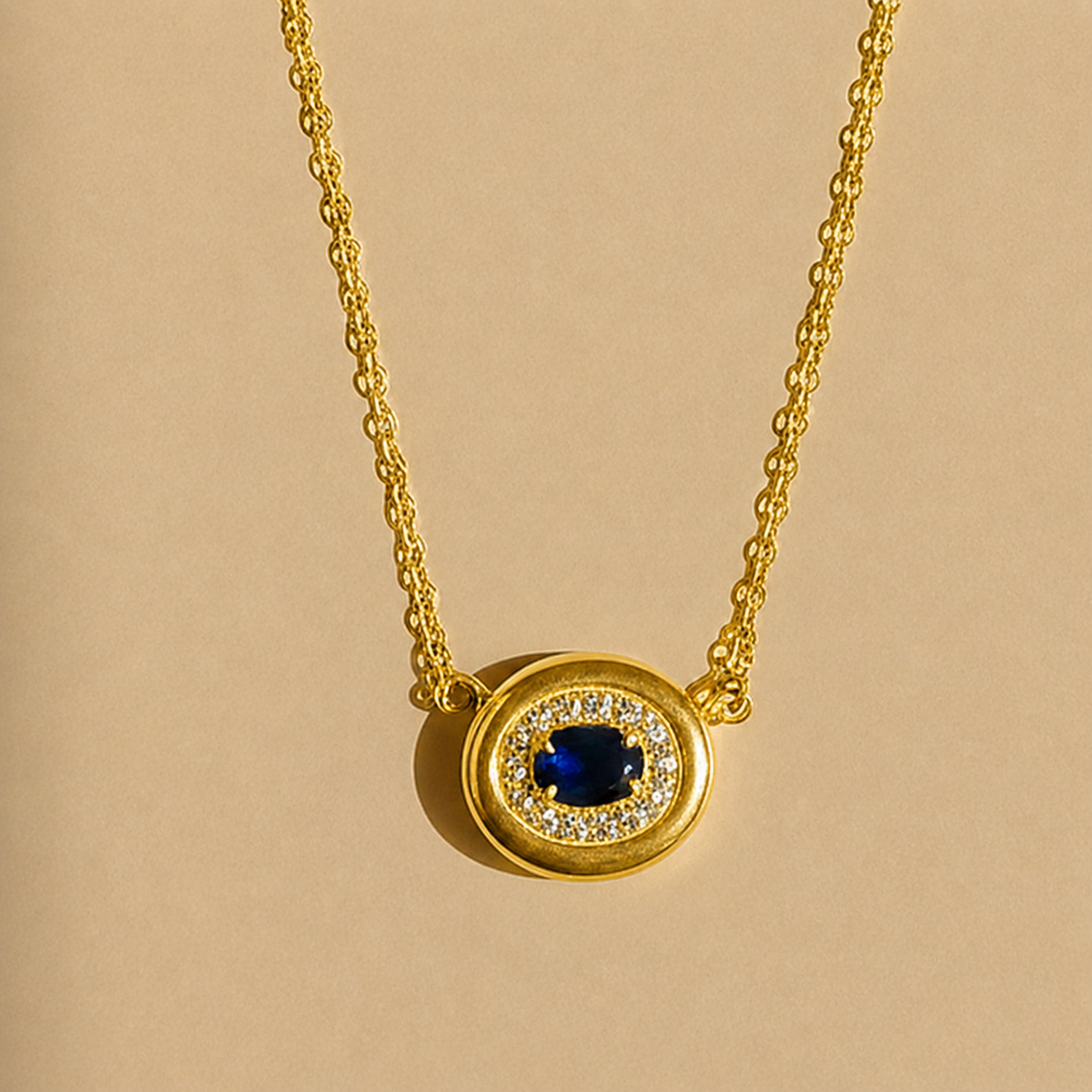 925 Sterling Silver Blue Sapphire & Moissanite Oval Gemstone Chain Pendant