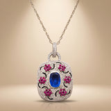 925 Silver Blue Sapphire Ruby Floral Pendant