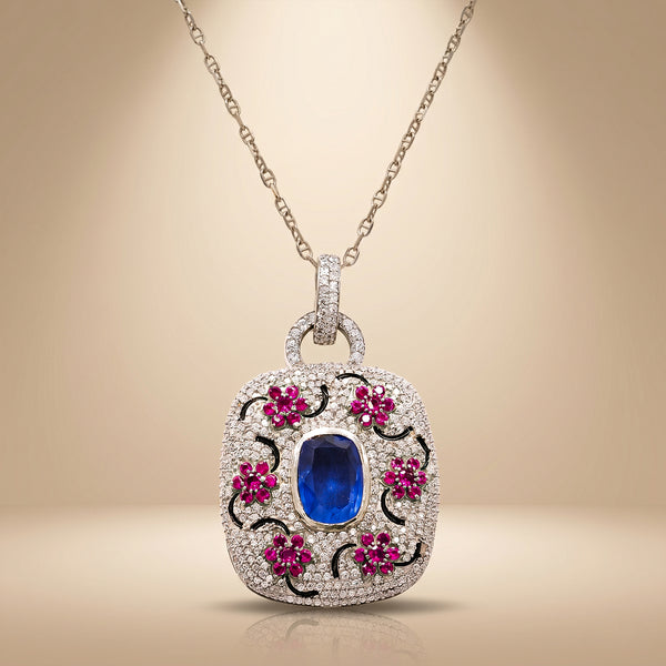 One-of-One 92.5 Silver Blue Stone Floral Motif Pendant Necklace