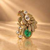 Luxury Bird Brooch with Green Quartz and Moissanite Crystal Jewels Gift for Men