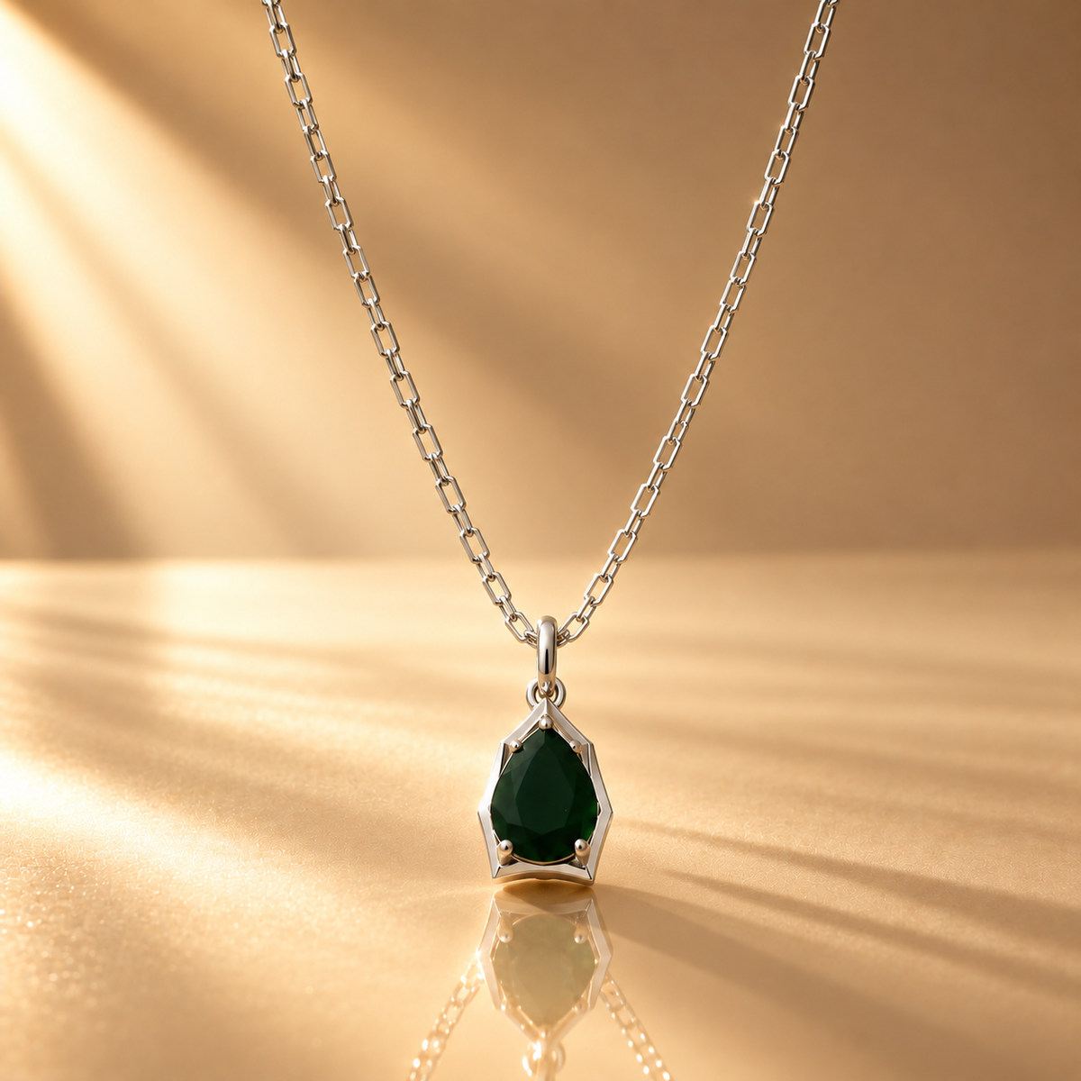 925 Silver Green Quartz Pear Pendant Chain