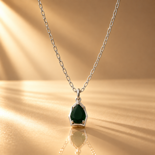 925 Silver Green Quartz Pear Pendant Chain