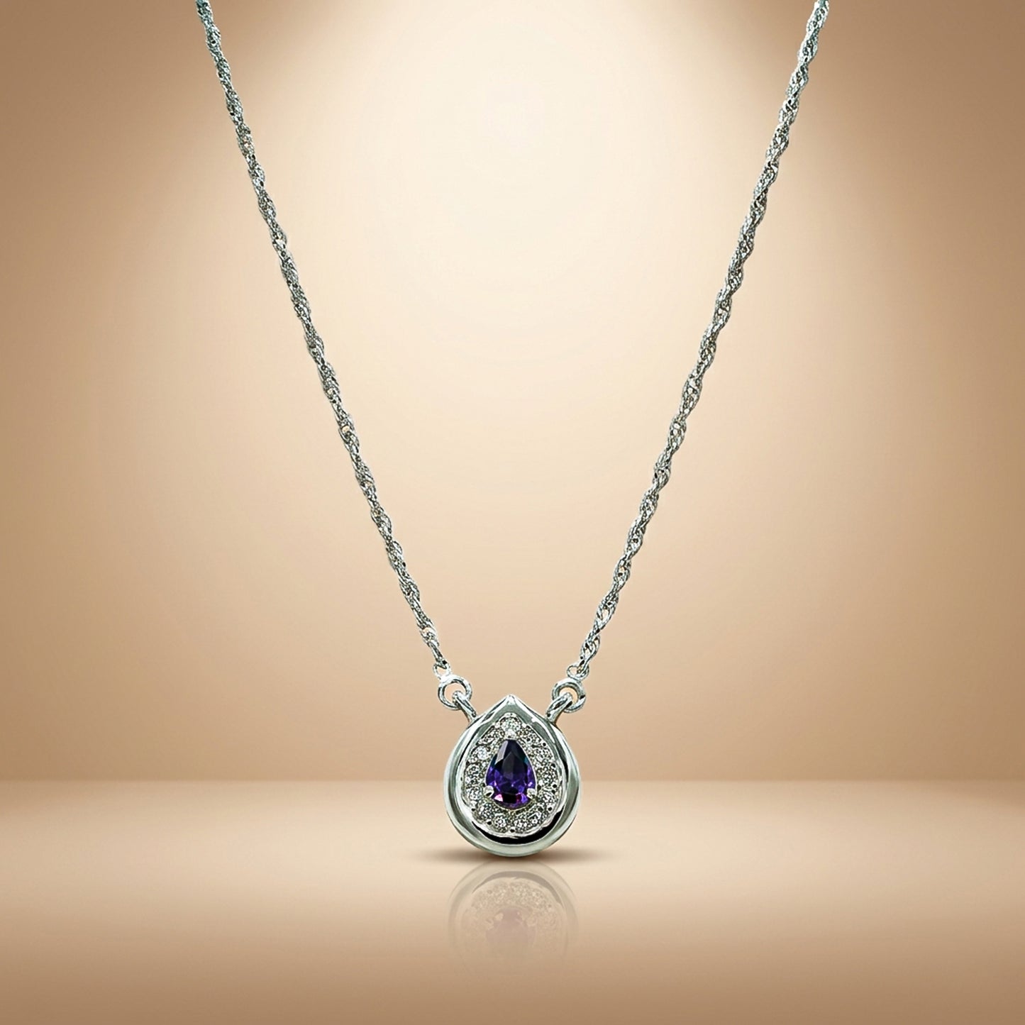 One-of-One 92.5 Silver Simulant Amethyst Teardrop Pendant Necklace