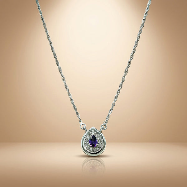 One-of-One 92.5 Silver Simulant Amethyst Teardrop Pendant Necklace