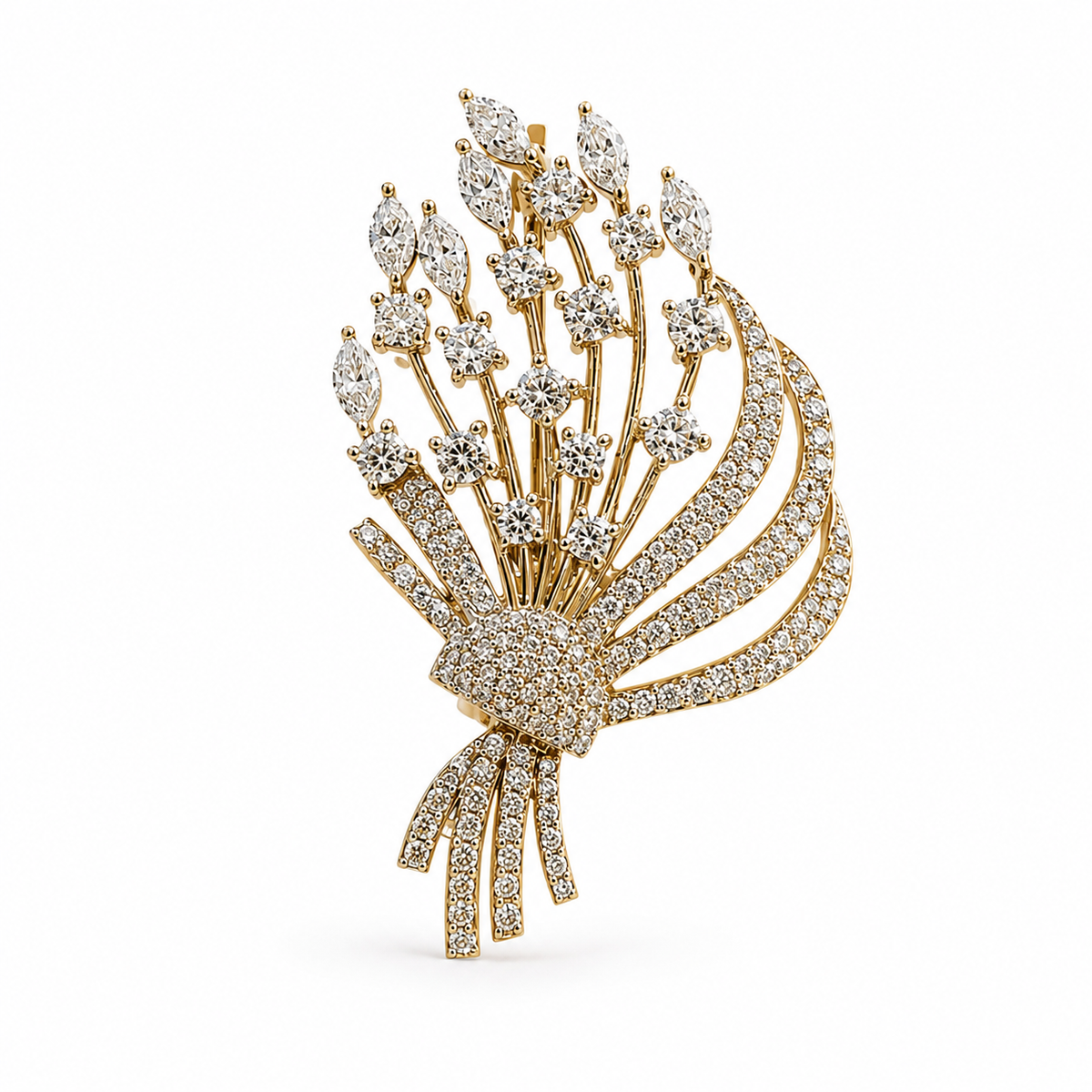 Floral Bouquet Sparkling Leaf & Flower Statement Brooch 925 Silver Jewellery