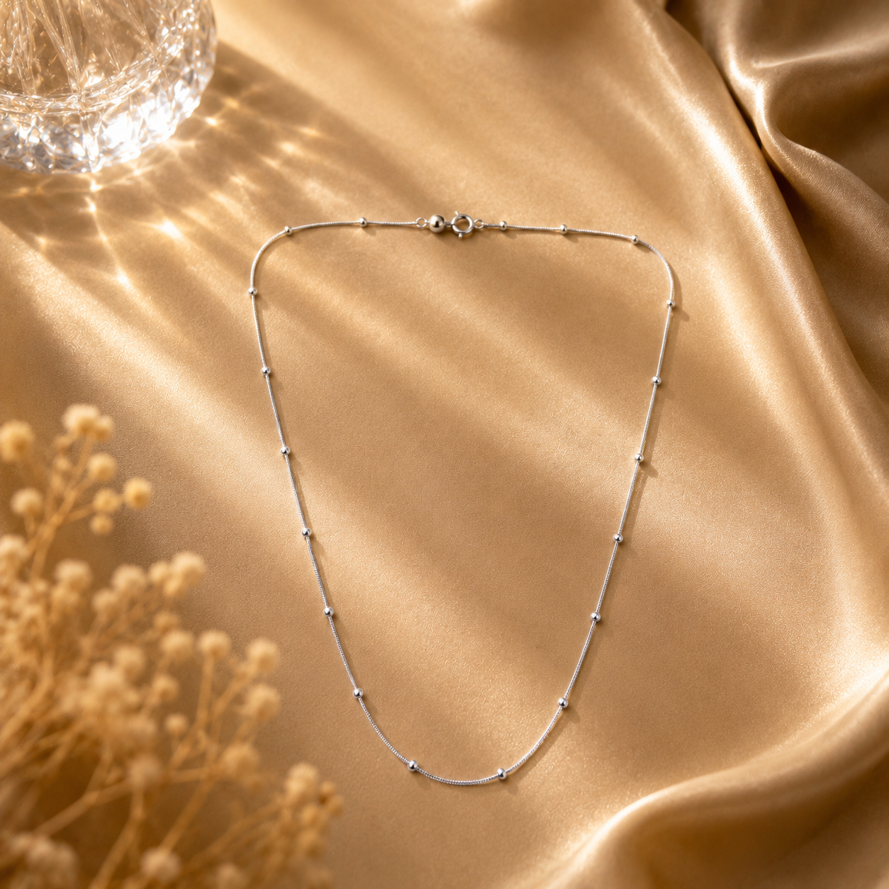 18 Inch 925 Sterling Silver Beaded Chain Hallmarked Jewellery