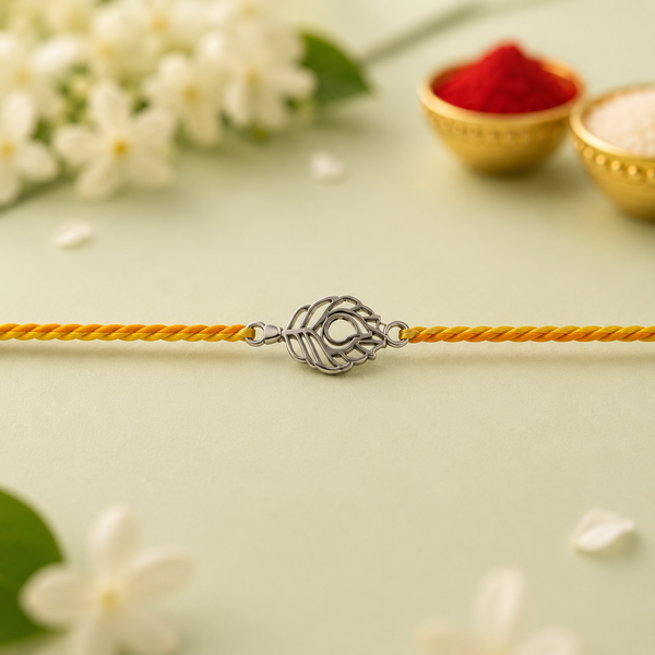 Handmade Mor Pankh 925 Silver Rakhi
