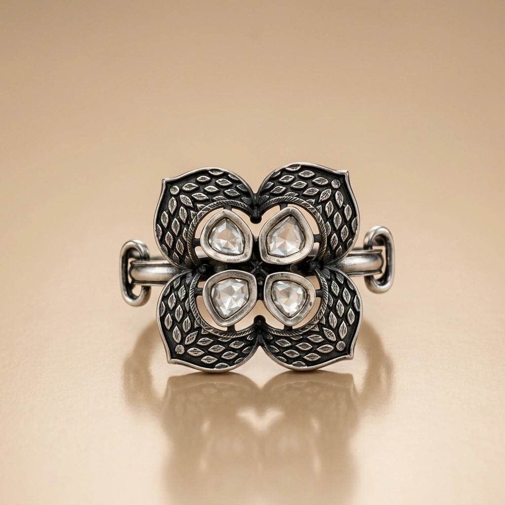 925 Silver Moissanite Floral Ring