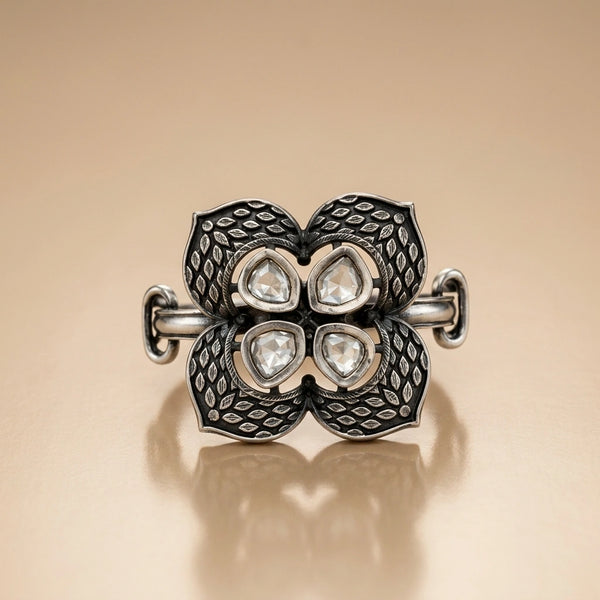 925 Sterling Silver Moissanite Floral Statement Ring | Hallmarked