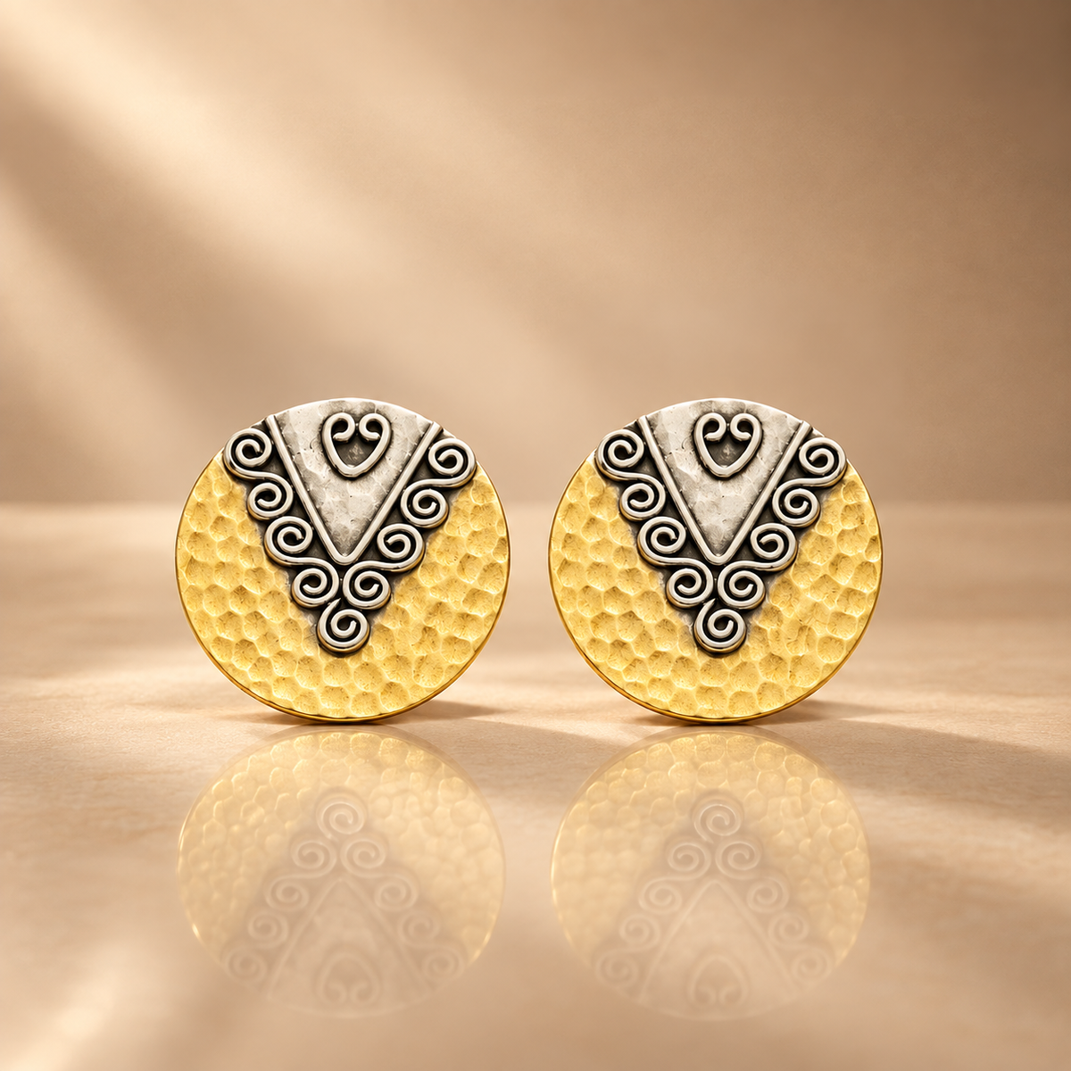 925 Silver Gold Plated Round Stud Earrings For Women