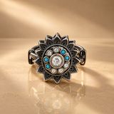 925 Sterling Silver Flower Ring With Turquoise Stones