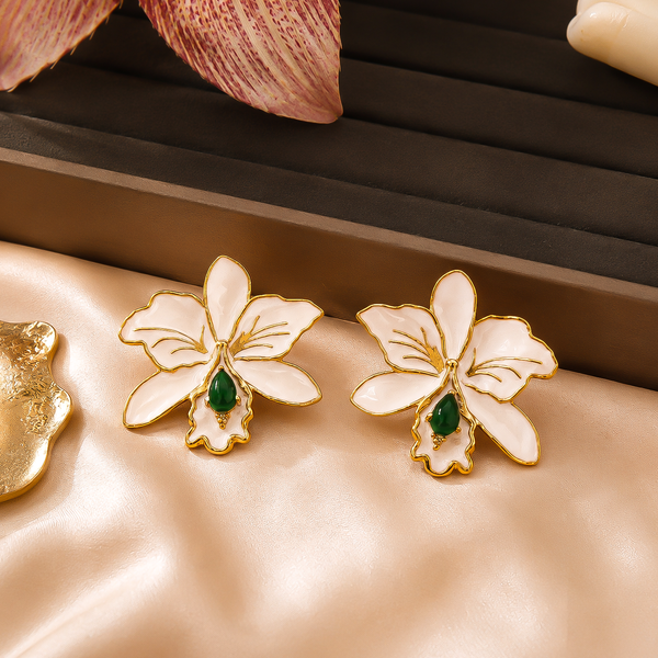 One-of-One 92.5 Silver White Enamel Orchid Stud Earrings
