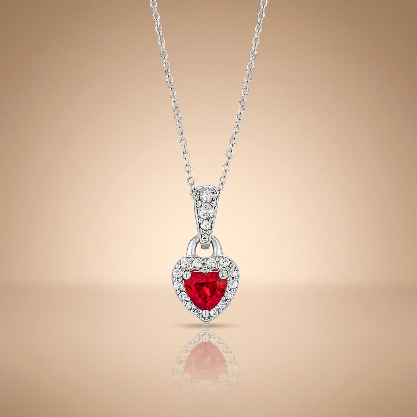 Ruby Romance - Heart Silver Pendant Set
