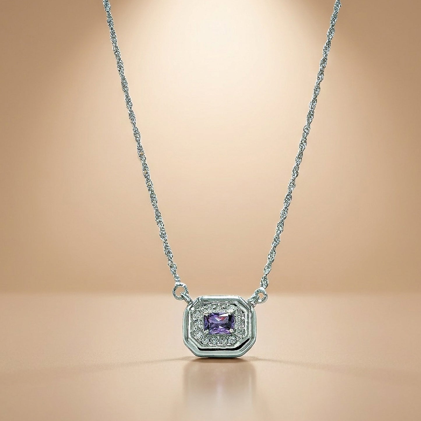 One-of-One 92.5 Silver Simulant Purple Gemstone Octagonal Pendant