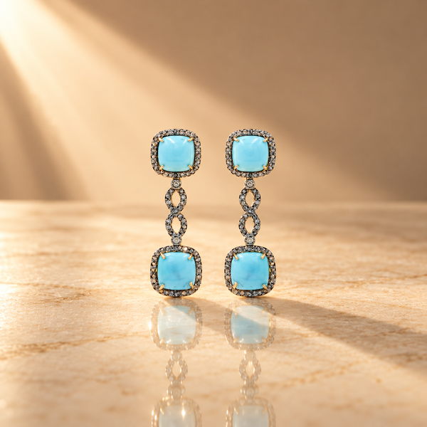 1.5 Ct Natural Diamond & 925 Silver Blue Gemstone Drop Earrings