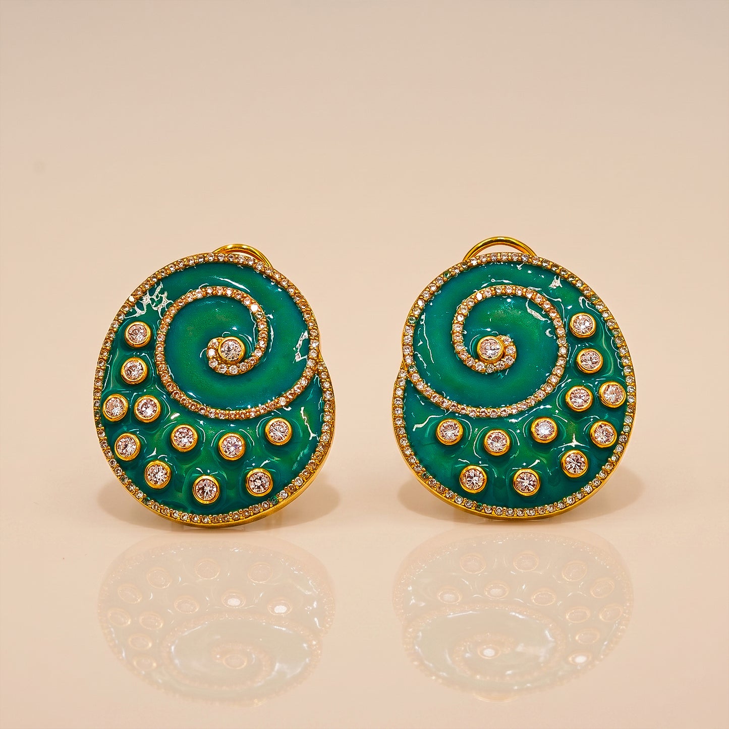 One-of-One 92.5 Silver Green Enamel Spiral Stud Earrings