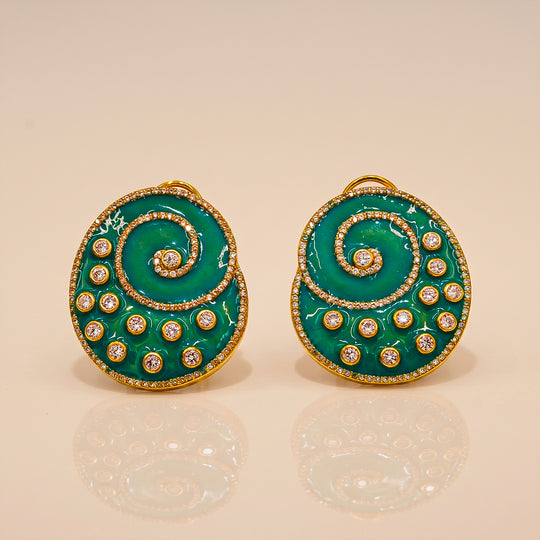 One-of-One 92.5 Silver Green Enamel Spiral Stud Earrings