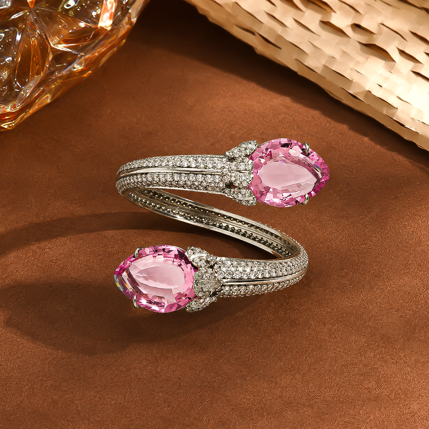 One-of-One 92.5 Silver Pink Gemstone Open Cuff Bracelet