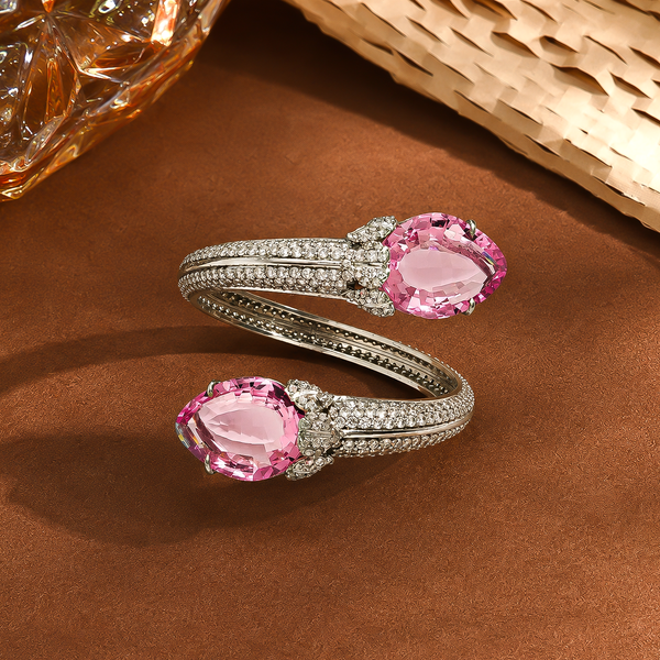 One-of-One 92.5 Silver Pink Gemstone Open Cuff Bracelet