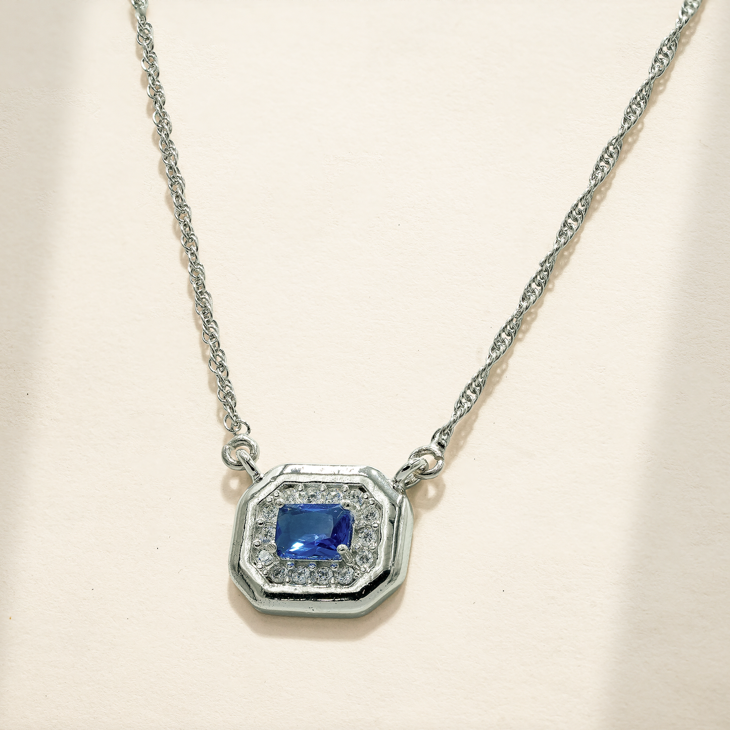 One-of-One 92.5 Silver Blue Simulant Sapphire Octagonal Pendant