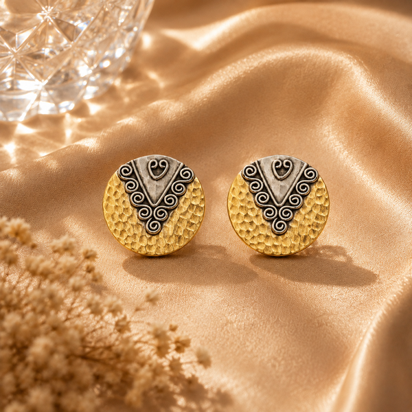 Round Oxidized Stud 925 Sterling Silver Statement Earrings for Women