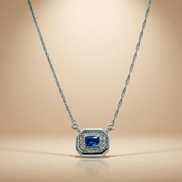 One-of-One 92.5 Silver Blue Simulant Sapphire Octagonal Pendant