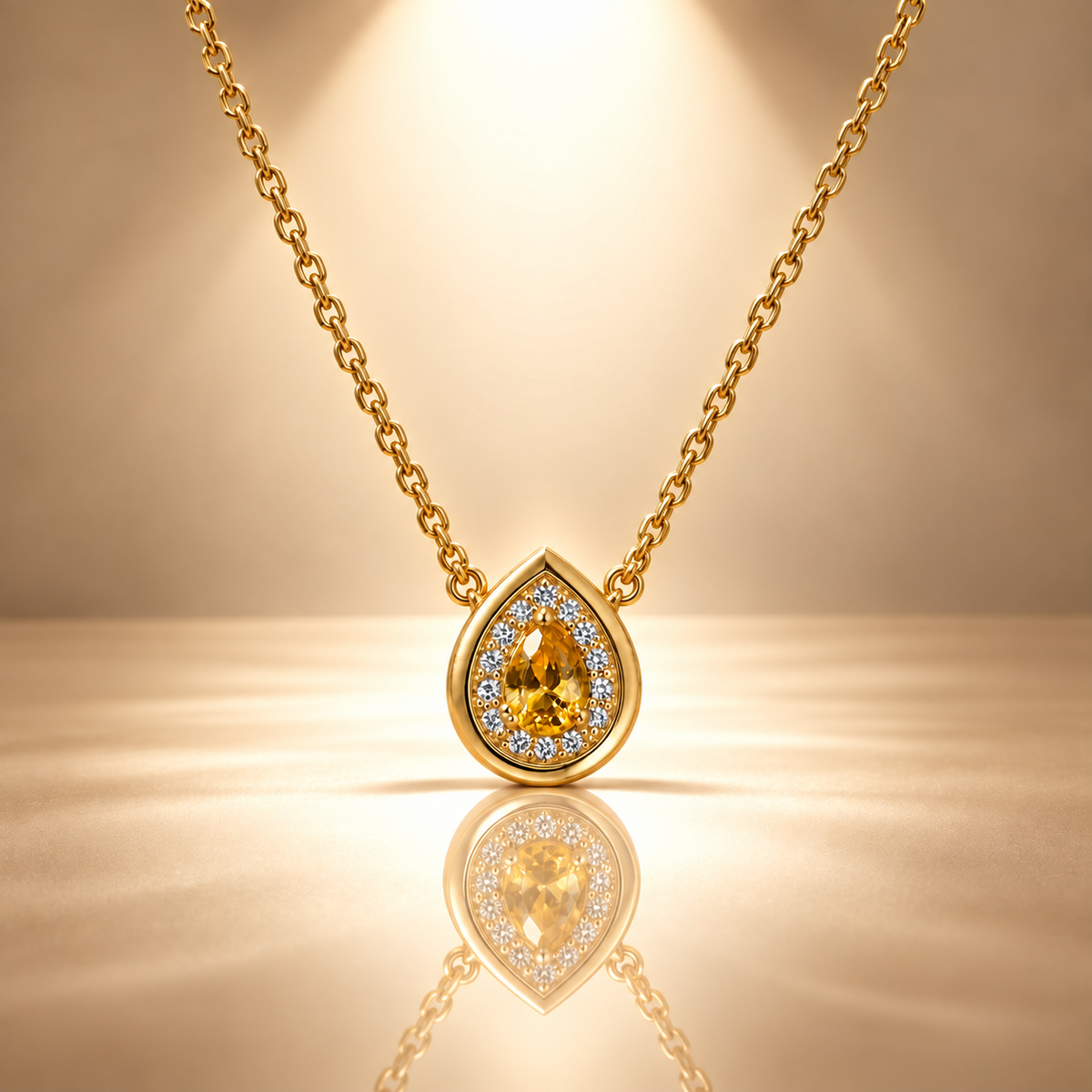 Yellow Quartz Pear Pendant Chain For Women