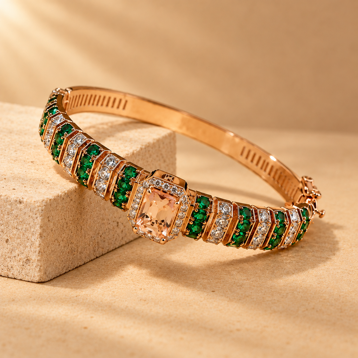 Rose Gold Moissanite Quartz Emerald Stone Bracelet