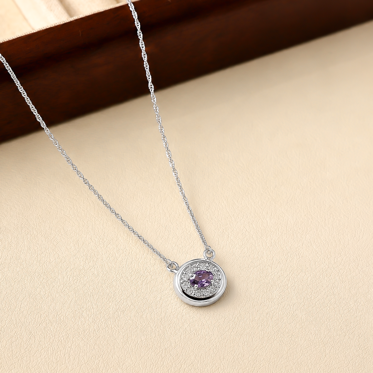 One-of-One 92.5 Silver Simulant Amethyst Round Pendant