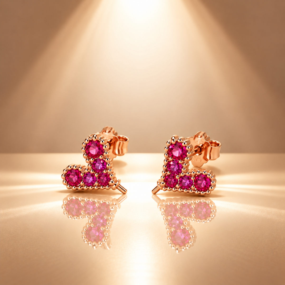 Pink Heart Moissanite Stud Earrings