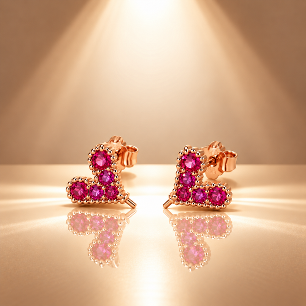 Pink Heart Moissanite Stud Earrings