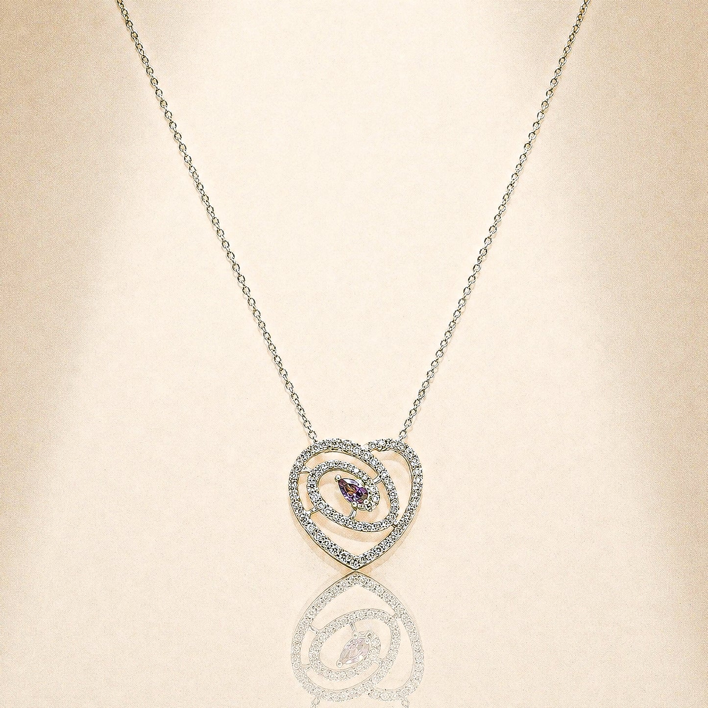 92.5 Silver Purple Pear Cut Heart Swirl Pendant Necklace