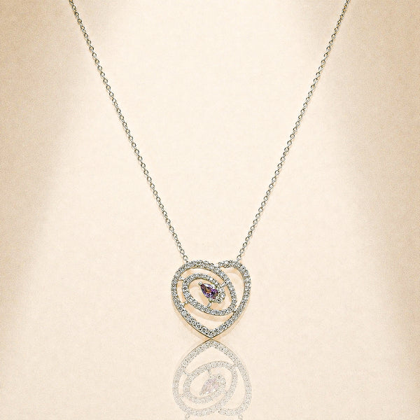 92.5 Silver Purple Pear Cut Heart Swirl Pendant Necklace