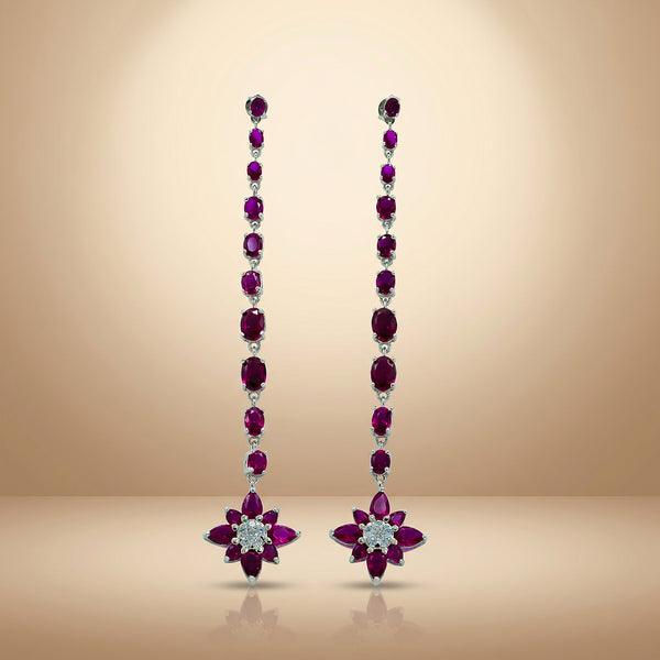 92.5 Silver Ruby Floral Drop Earrings